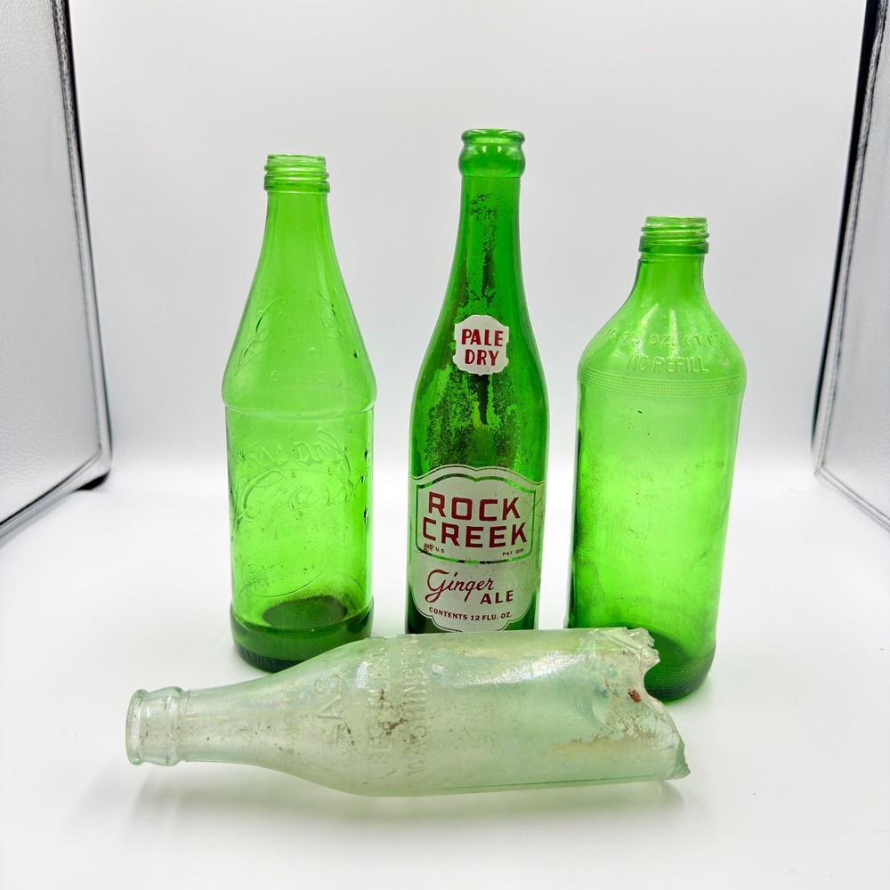Vintage Soda Bottle Lot Rock Creek Ginger Ale Crass Green Glass Washington DC 4p